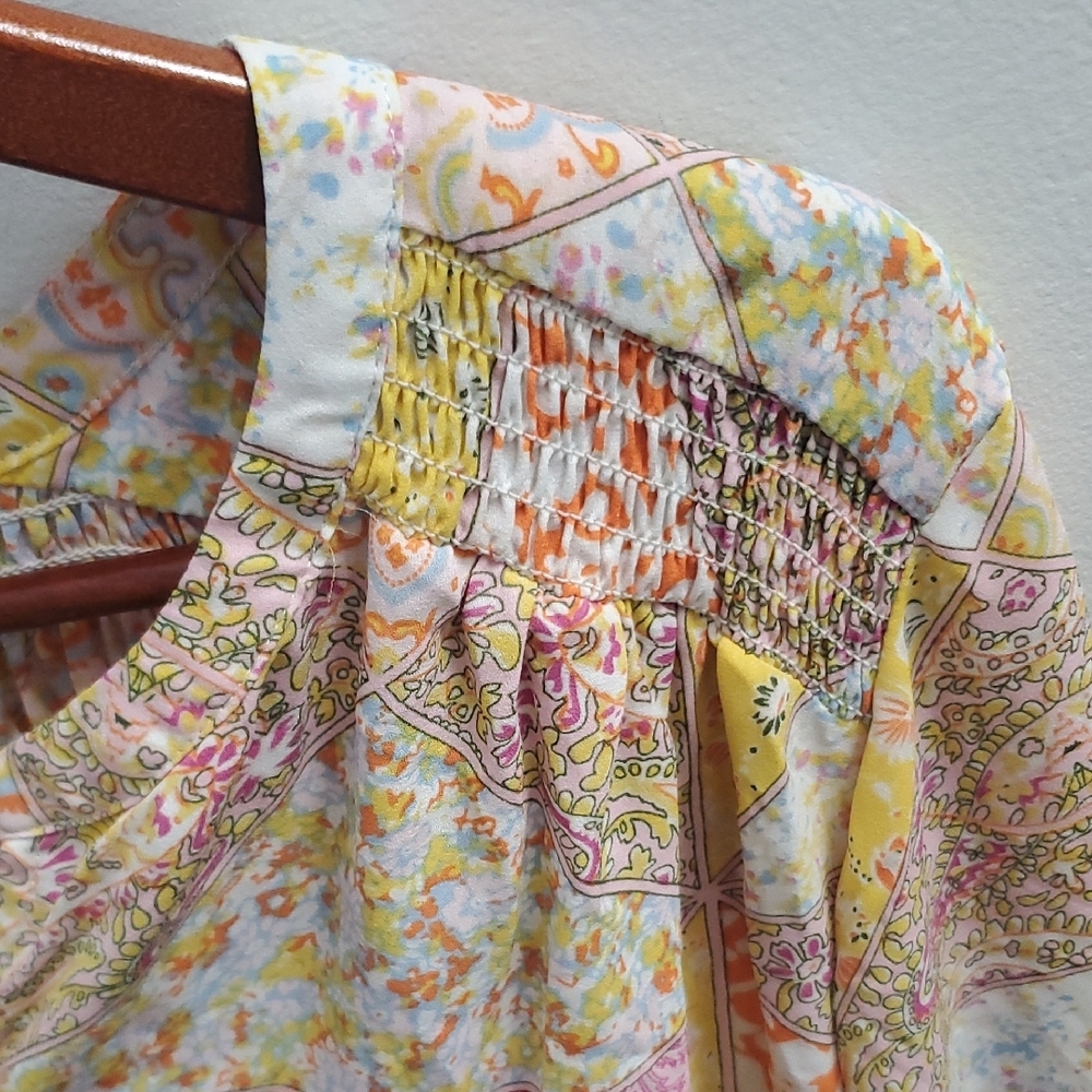 Rose + Olive Patchwork Boho Popover Top Size 2x - image 3